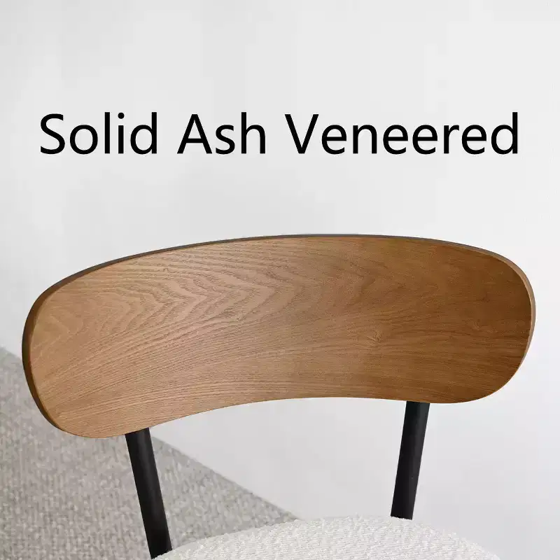 Mid-Century Modern Upholstered Dining Chairs Set of 4, Armless Side Chairs with Black Metal Legs, Boucle Seats and Curved Backrest - Panipeachy