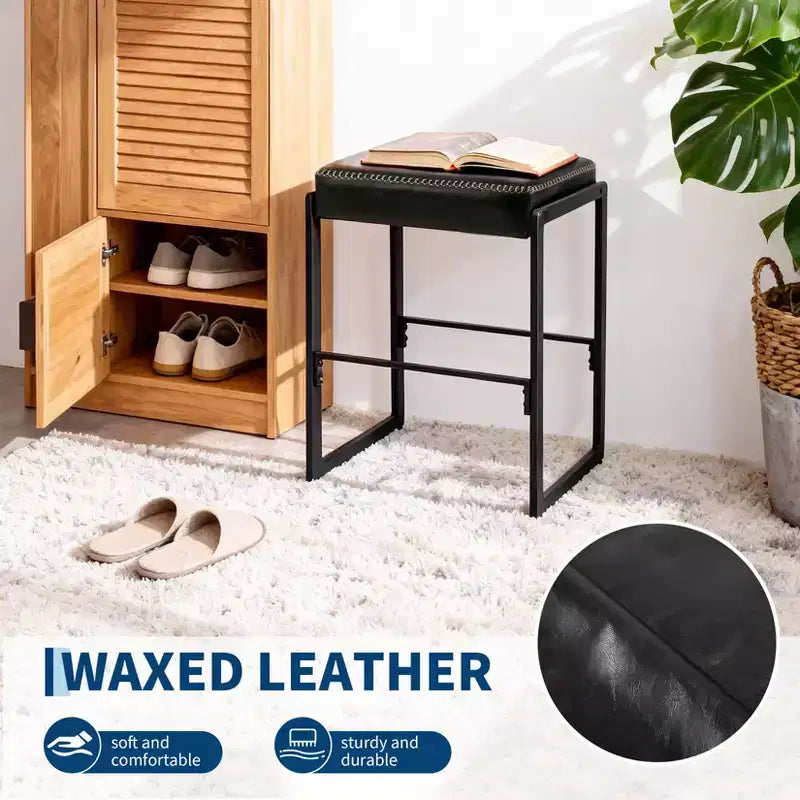 Counter Height Bar Stools, Metal Frame Makeup Stool, Thick Cushion, for Living Room, Dining