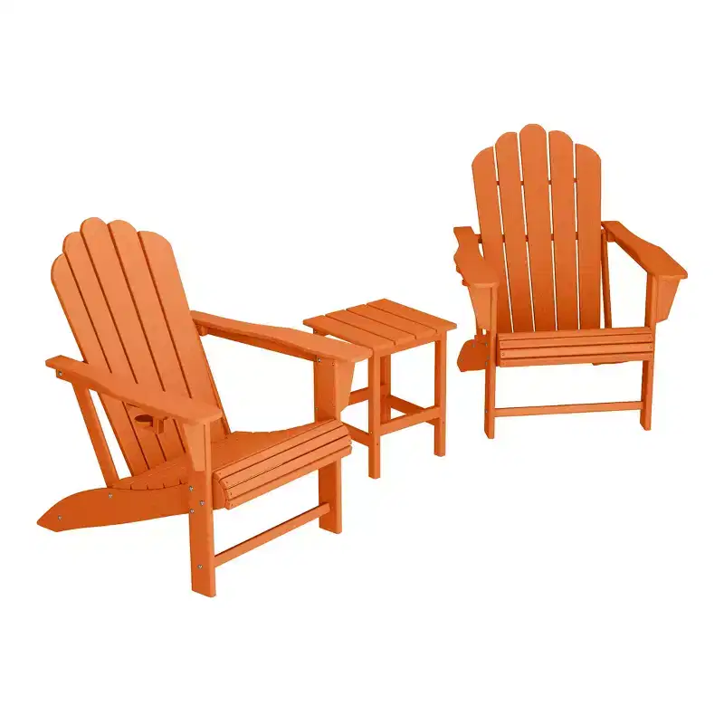WestinTrends Highland 3-Piece Orange Adirondack Chair Set with Cup Holder and Table