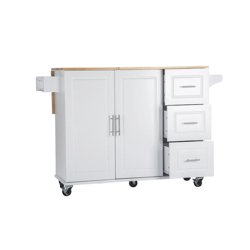 Mobile Kitchen Island & Kitchen Cart,With Extendable Rubber Wood Top and 3 Drawers - 53.93(L) x 17(W) x 36.22(H