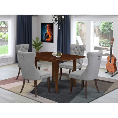 5-Piece Mahogany Finish Solid Wood Top - Rectangular Upholstered Dining Room Set (Seats 4)