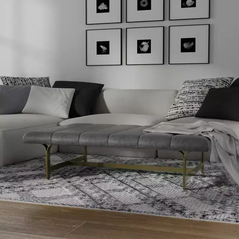 eLuxury Studio A Upholstered Vegan Leather Coffee Table with Metal Base