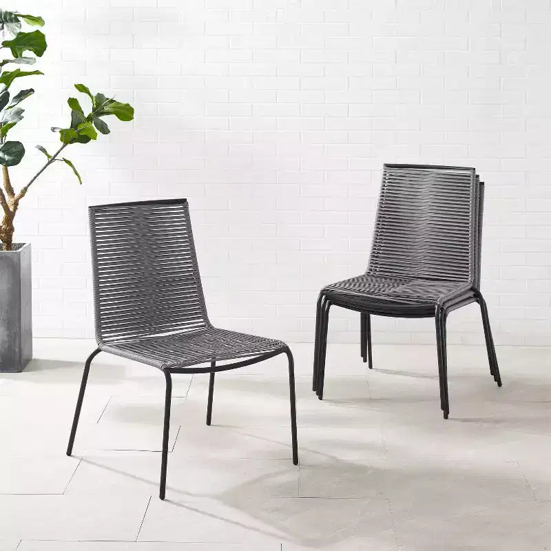 Fenton 4pk Outdoor Wicker Stackable Chairs - Gray - Crosley: Resin, Powder-Coated, UV & Weather-Resistant, 250lb Capacity