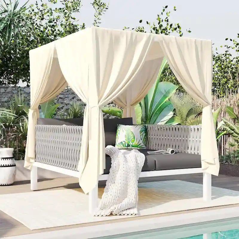 Outdoor Patio Sunbed with Curtains, High Comfort, Suitable