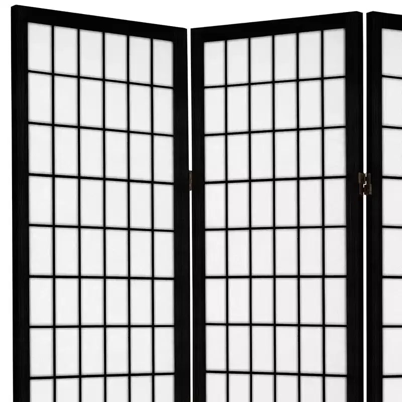6 ft. Tall Canvas Window Pane Room Divider - Black (4 Panels): Oriental Furniture, Hardwood Frame, No Assembly Required