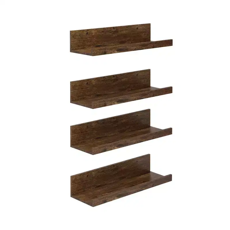 FurnitureR Wood Floating Shelves for Wall, 15.75 Inch Wide Rustic Wooden Floating Shelves, WallMounted Display for Living Room, Brown