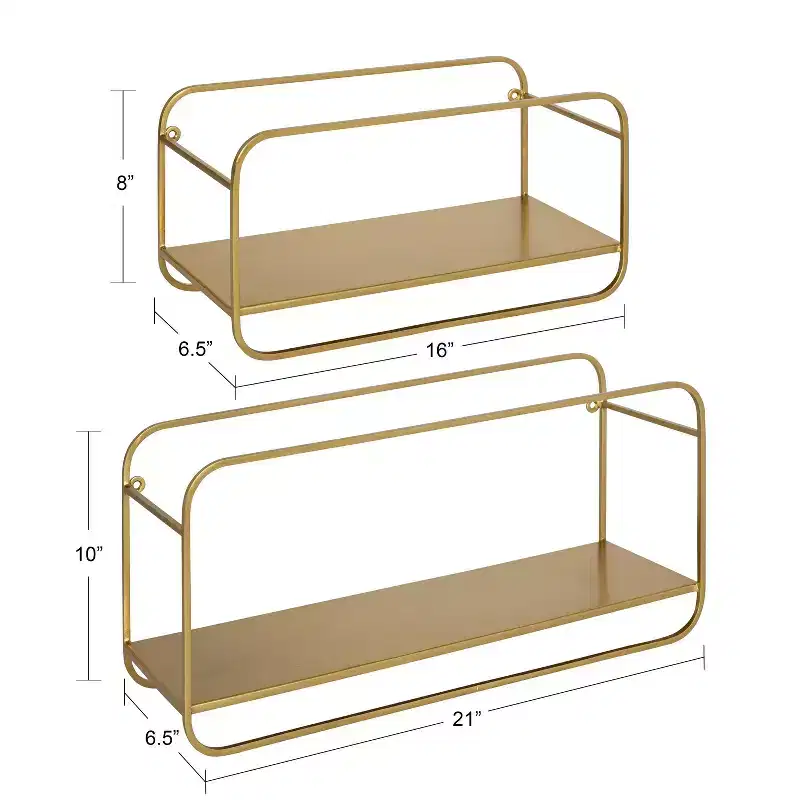 Kate & Laurel All Things Decor 21" x 10" (Set of 2) Emerline Decorative Wall Shelves Set Gold: Modern Metal Floating Shelf