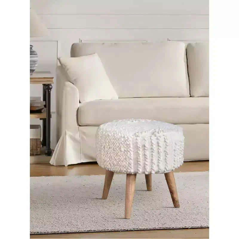 White Boucle Patchwork Oversized Handwoven Stool