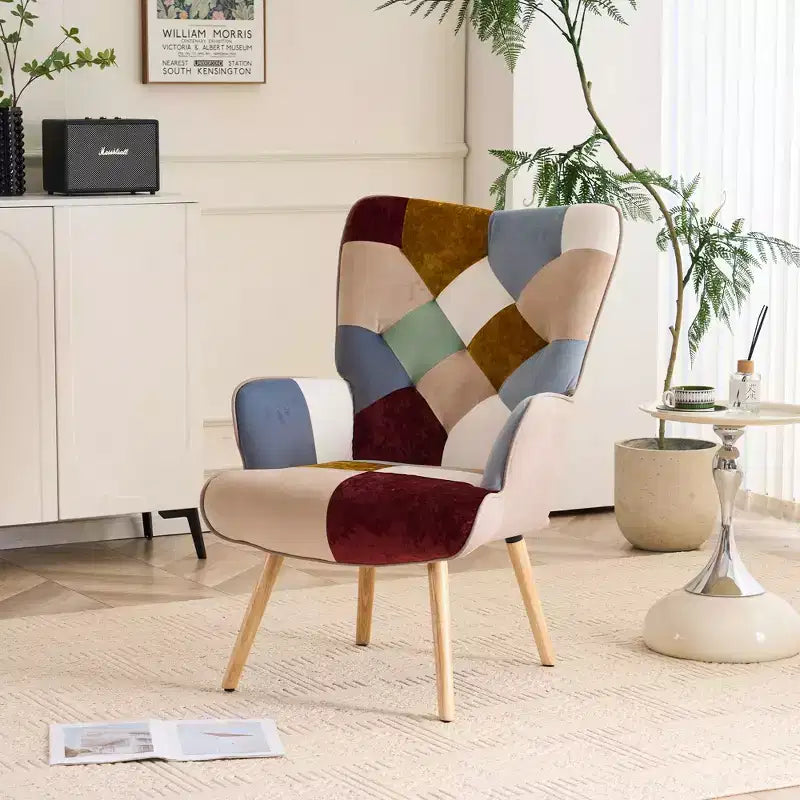 Patchwork Upholstered Accent Chair - Wingback Lounge Chair with Armrests