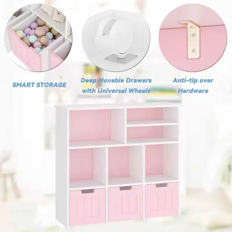 Kids Toy Storage Organizer with 3 Drawers and 6 Cubbies