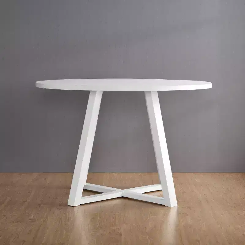 Roundhill Furniture Edo Wood 5-Piece Dining Set, Trestle Dining Table with 4 Windsor Chairs, White