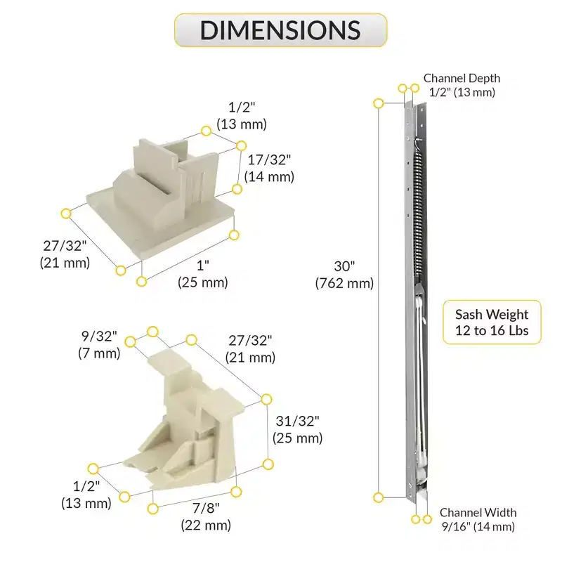 Brixwell Aluminium Window Channel Balance 30 L, 12 to 16 lbs Sash Weight With Top Sash Guide 27/32 W, Bottom Guide 27/32 W, Aluminium Finish