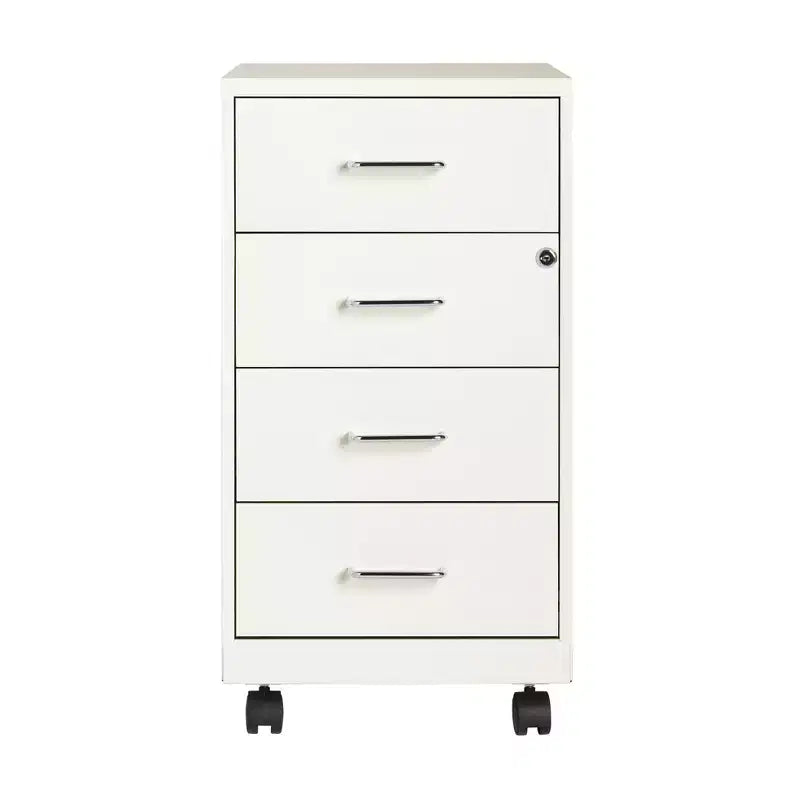 18 Deep 4 Drawer Metal Mobile Organizer with Locking Drawers, Pearl White