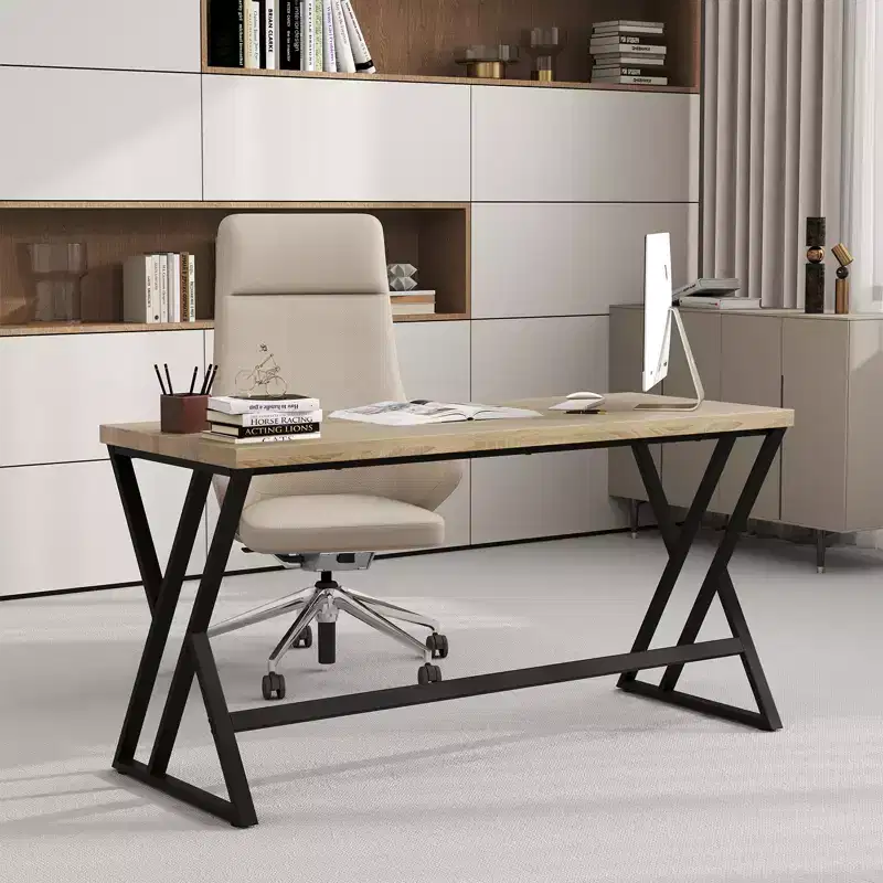 Costway 2PCS 59 Computer Desk Large Industrial Home Office Desk w/Heavy-duty Metal Frame