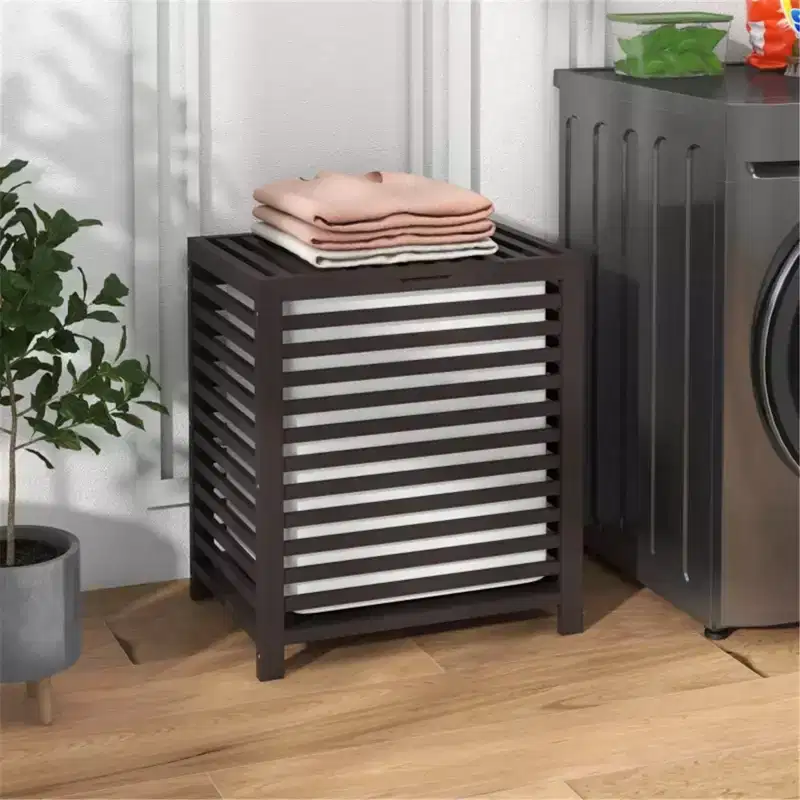 NAYSAYE Bamboo Laundry Hamper with Detachable Inner Bag Slatted Lid Space-Saving Laundry Basket for Home Bathroom, Black, 19.75*14.25*23.5