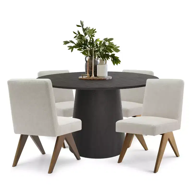 5-Piece Dining Table Set for 4 Modern 46 Round Table with 4 Upholstered Dining Chairs with Wood Legs for Dining Room,Living Room-Panipeachy