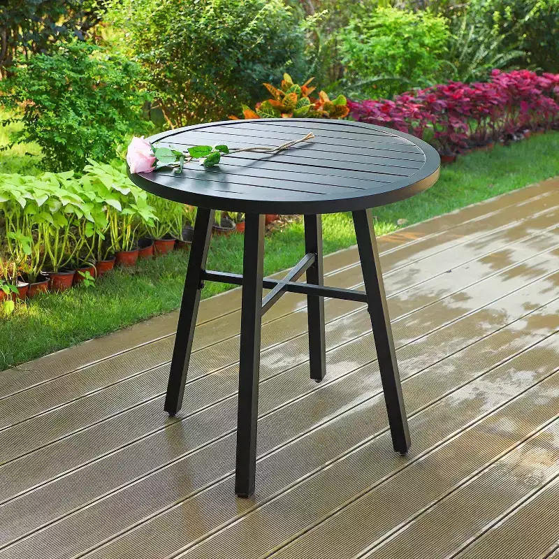 3pc Patio Dining Set with Small Round Table & 360 Swivel Padded Sling Arm Chairs - Captiva Designs: Weather-Resistant, Steel Frame