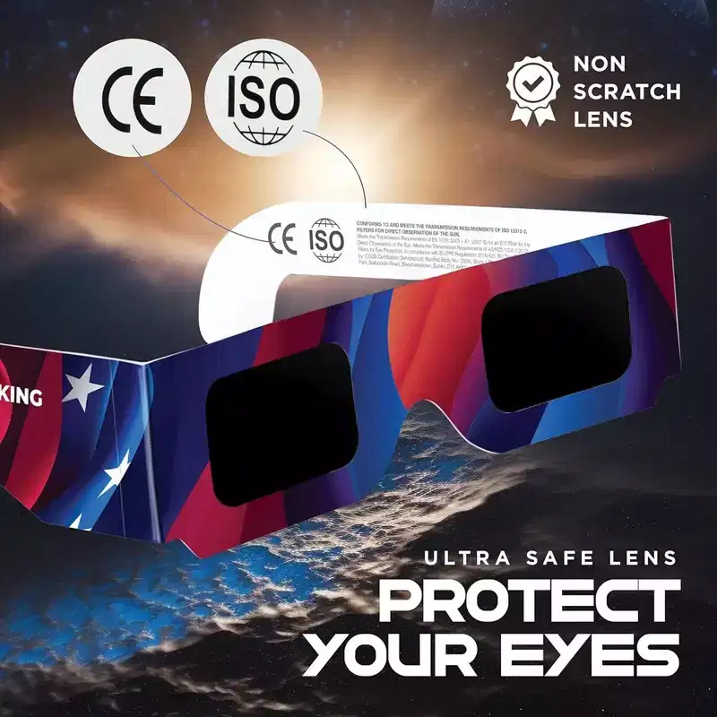Solar Eclipse Glasses 100 pack - 2024 CE and ISO Certified 2024 American Design Safe Shades for Direct Sun Viewing - MedicalKingUsa
