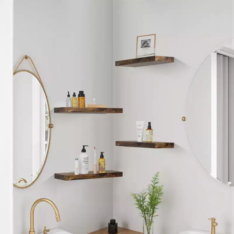 FurnitureR Floating Shelves for Wall, 15.75 Inch Wide Rustic Wood Decorative Wall Storage Rack, Invisible WallMounted Display Brown