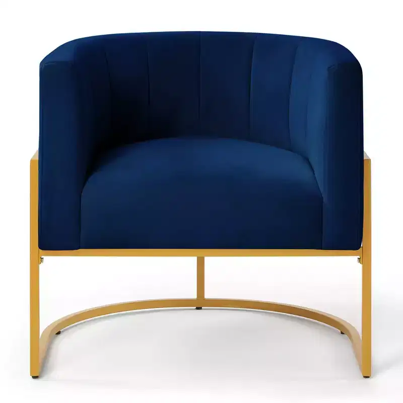 Velvet Accent Chair With Cushion, Golden Metal Stand, Curve Backrest Upholstered Vanity Chair, Home Leisure Chair