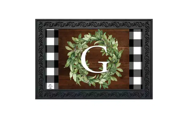 Briarwood Lane Everyday Doormat 30x18 Indoor Outdoor Wreath Monogram Letter G Doormat