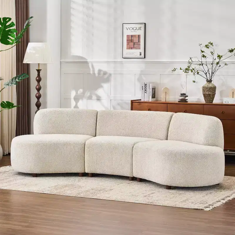 Christopher Knight Home Varo 100.75 Modern 3-Seater Wooden Boucle Upholstered Curved Sofa