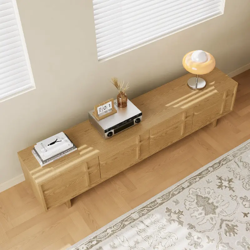78.74 Modern TV Stands,Natural Wood Texture,Media Console With 4 Cabinets, Solid Wood Veneer,Fully Assembled - 78.87
