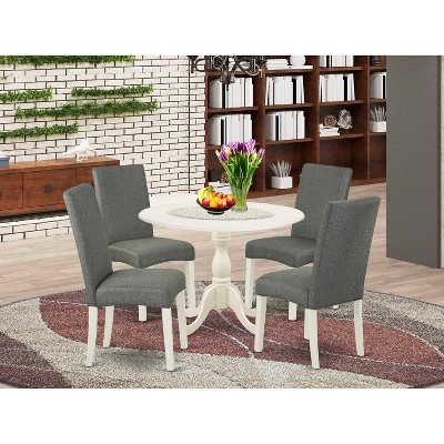 5-Piece Linen White Finish Solid Wood Top Dining table with 4 Chairs with Drop Leaf
