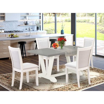 HomeStock 5-Piece Wire Brushed Linen White Finish Solid Wood Top Dining Table with 4 Upholstered Chairs