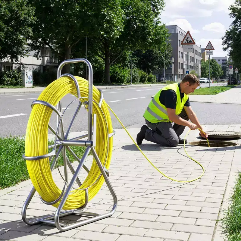VEVOR Fish Tape Fiberglass, 500FT 6.3MM, Duct Rodder Fishtape Wire Puller with Stand, 1/4-In Cable Running Rod,Marked Every 5 Ft,Non-Conductive,Yellow