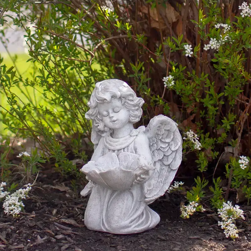 Northlight 9 Kneeling Angel with Flower Bird Feeder Outdoor Garden Statue