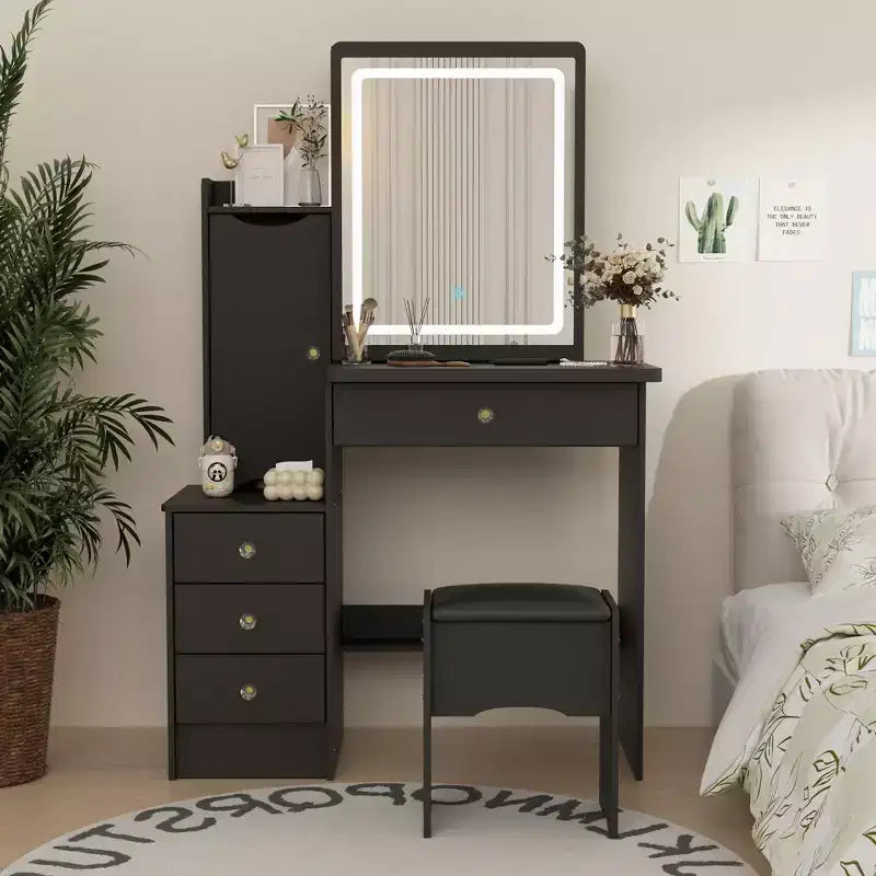 Hitow 3 Colour Touch Light Vanity Table with Stool and Mirror Dressing Table Set Dressing Table