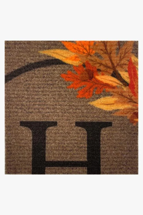 Autumn Seasonal Washable Doormat with Fall Leaves Monogram Border for Entryway & Porch