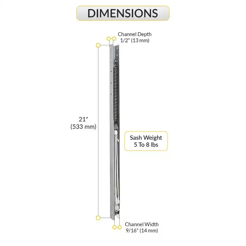Brixwell 60-201 Window Channel Balance 5 To 8 lbs Sash Weight 21 Channel Length Without Sash Guides Aluminum Finish