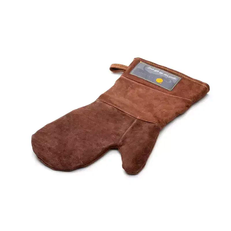 15" Leather Grill Mitt Brown - Outset: Heat Resistant, Kitchen BBQ Glove with Hanging Loop, Modern Traditional Style