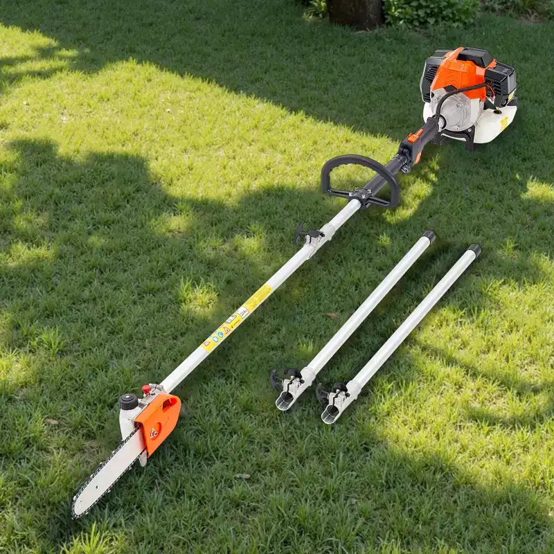 VEVOR Gas Pole Saw, 43CC 2 Stroke Gas Powered Pole Saws with 10 in Cutting Bar, 6.9 to 11.8 ft Extendable, Orange&Black&Silver
