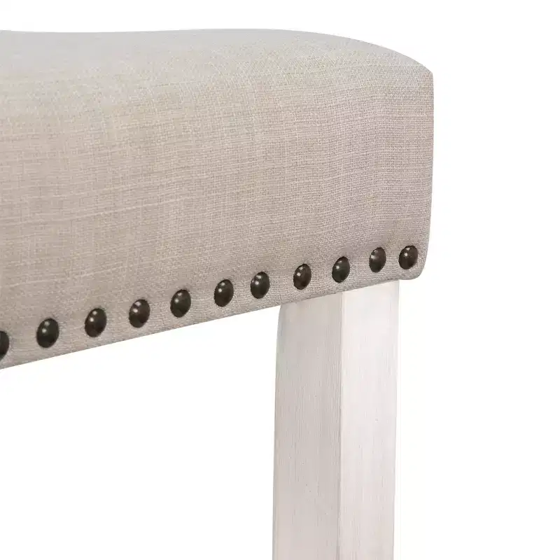 WestinTrends 24 Upholstered Saddle Seat Counter Stool (Set of 2), Antique White/Beige