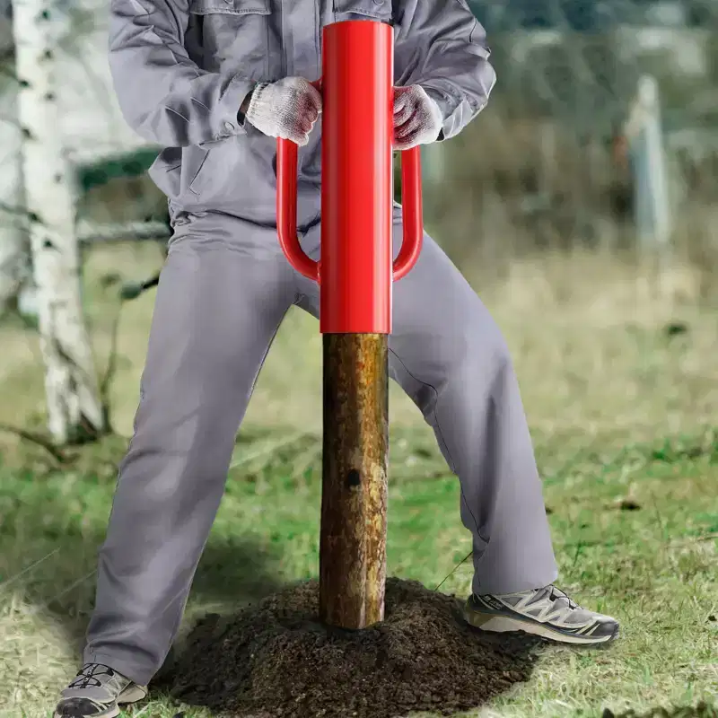 VEVOR Fence Post Driver with Handles, 2.7 in Inner Diameter T Post Pole Pounder, 14LB Heavy Duty Carbon Steel Hand Post Rammer, Red