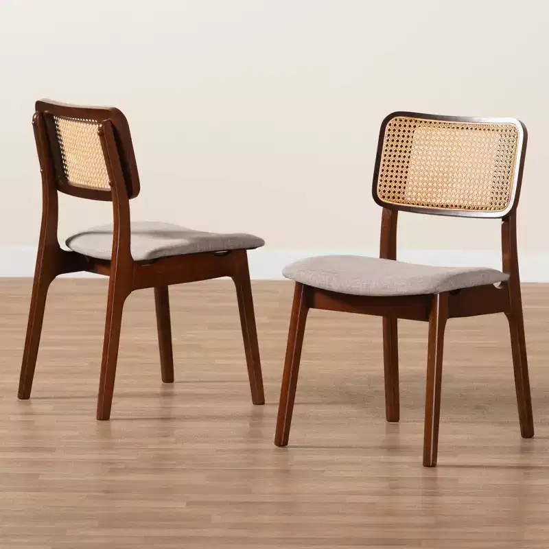 Baxton Studio Baxton Studio 2pc Dannon Fabric and Wood Dining Chairs Gray/Walnut Brown/Light Brown: Polyester Upholstery, Rubberwood Frame