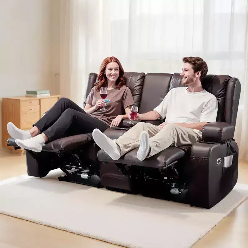 VEVOR Loveseat Recliner Sofa, Power Reclining Couch with Heating & Massage and Timer, PU Leather Electric Recliner Sofa with Center Console, Brown