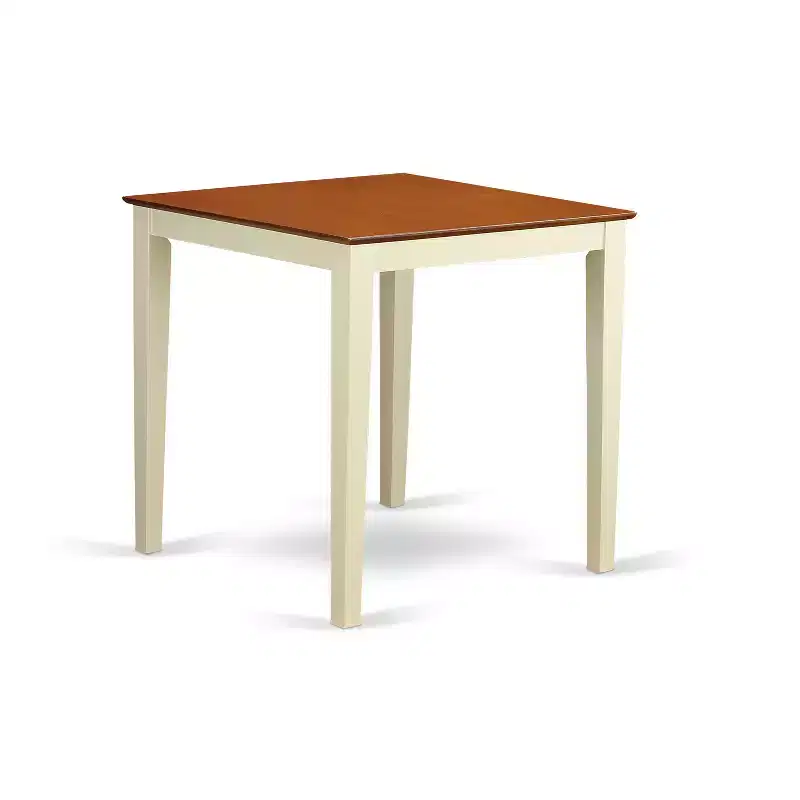 HomeStock Belmont 5 Piece Dining Room Furniture Set Includes a Round Dining Table with Pedestal and 4 Wood Seat Chairs, 42x42 Inch, Linen White