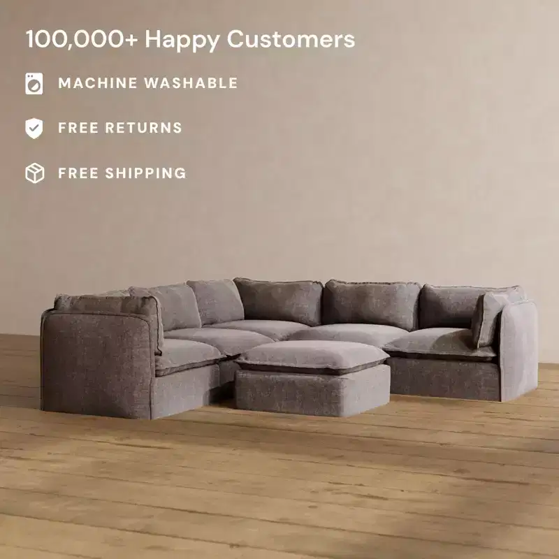 Anabei Modular Washable 4-Seater Corner Sofa Sectional + Ottoman | Memorix+ Seat & Contour Pillow