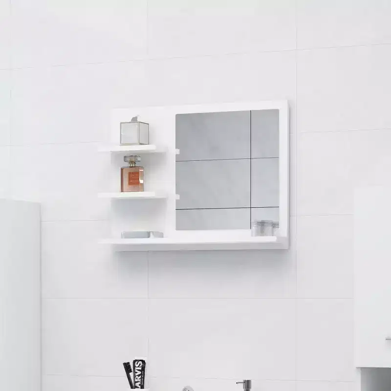 vidaXL Modern Bathroom Mirror with 3 Shelves, Durable Engineered Wood and Acrylic Material, Easy-to-Clean, White, 23.6x4.1x17.7
