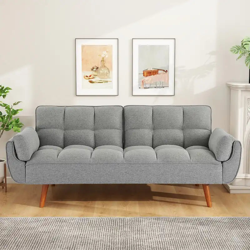 75.39 IN. Futon Sofa Bed, Convertible Upholstered Couch Sleeper with Reclining Sleeper Split Tufted Back