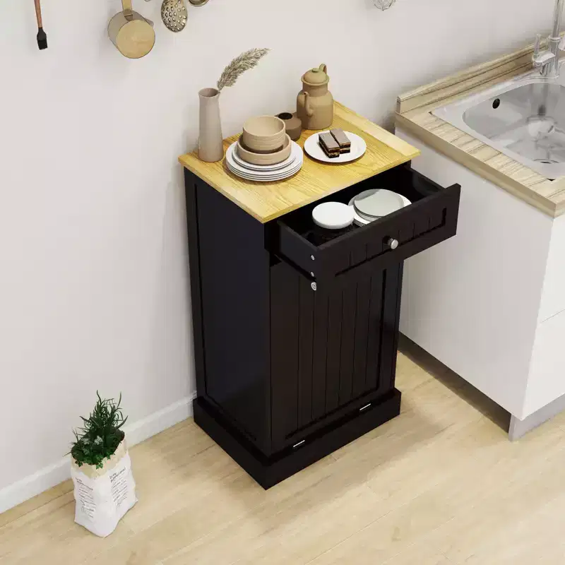 AndMakers 19.68 in. W x 13.77 in. D x 35.62 in. H Ready to Assemble Trash Can Kitchen Cabinet
