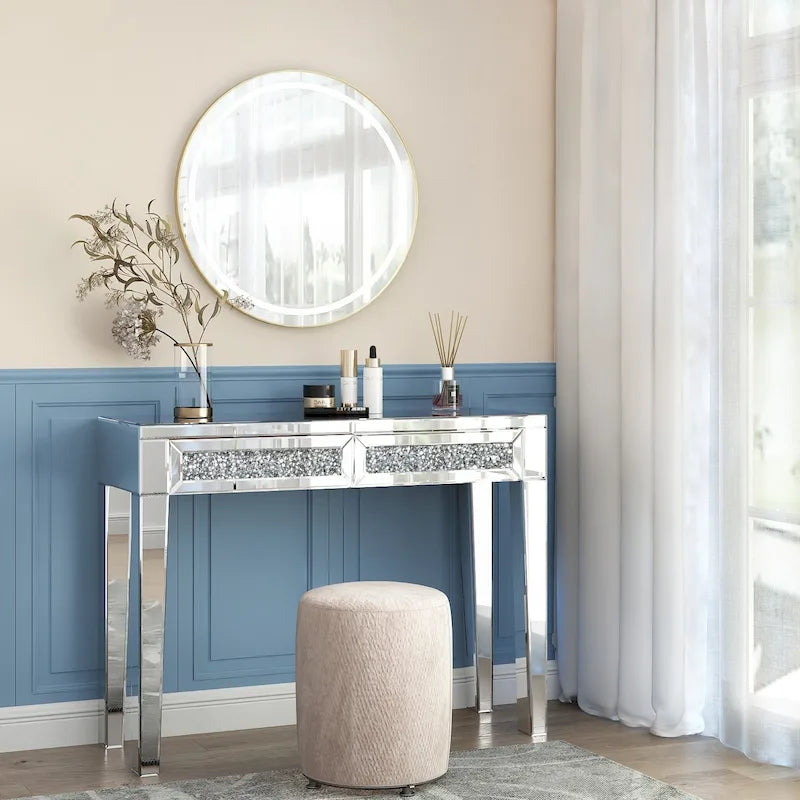 Glam Mirrored 2 Drawer Desk Console Table - 29.92 H X 39.37 W X 13.78 D