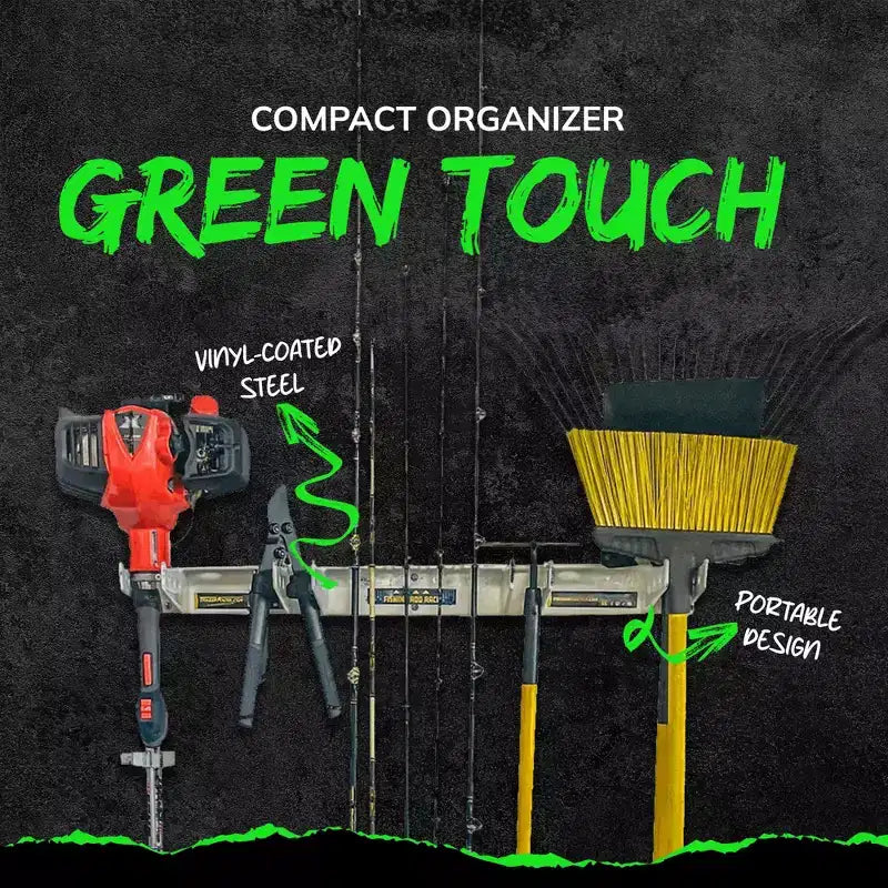 Green Touch Piranha Garage Organizer for Hand Tools, Fishing Rods, and Trimmers