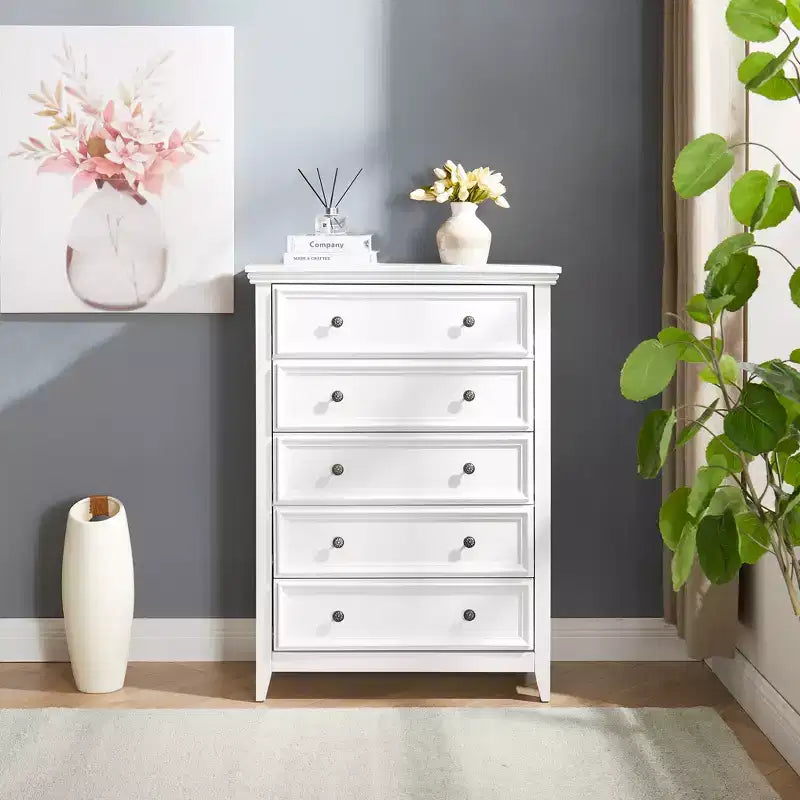 Modern 5 Drawer Dresser, Chest of Drawers with Metal Handle, for Closet Organizers