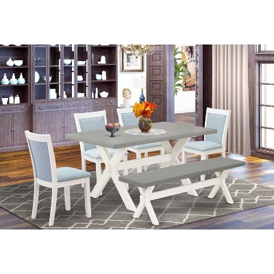 HomeStock 6-Piece Rectangle Wire Brushed Linen White Finish Solid Wood Top Dining Table with 1-Bench, 4-Chairs