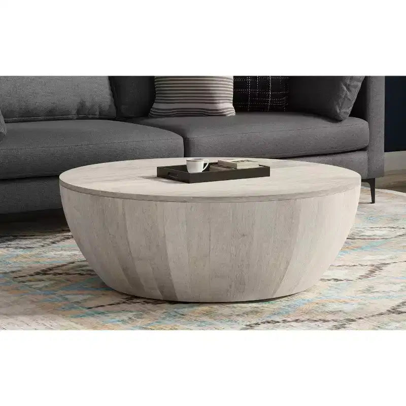 Keystone 34 inch Wide Solid Mango Modern Industrial Drum Coffee Table, Assembled